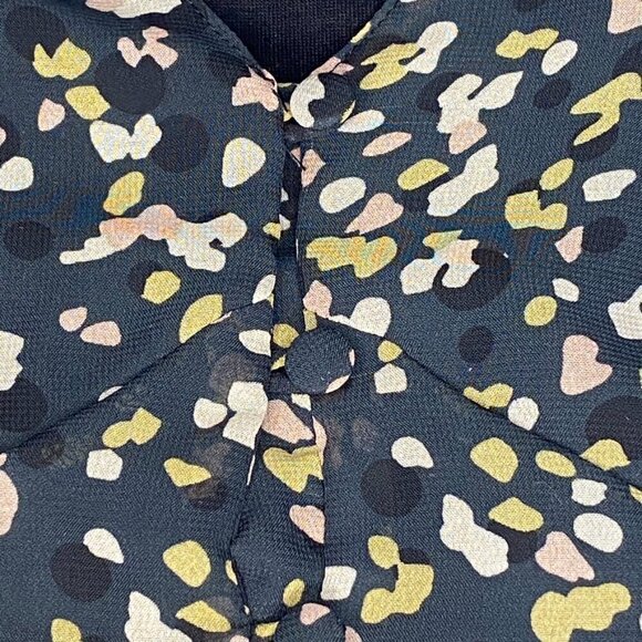 Kendall & Kylie Sheer Navy Button-up Deep V-Neck Blouse Balloon Sleeves size M - Picture 8 of 10